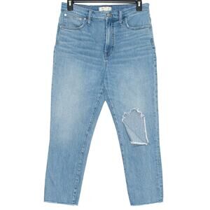 Madewell Jeans Perfect Vintage Cropped High Rise Distressed Raw Hem Blue Size 31